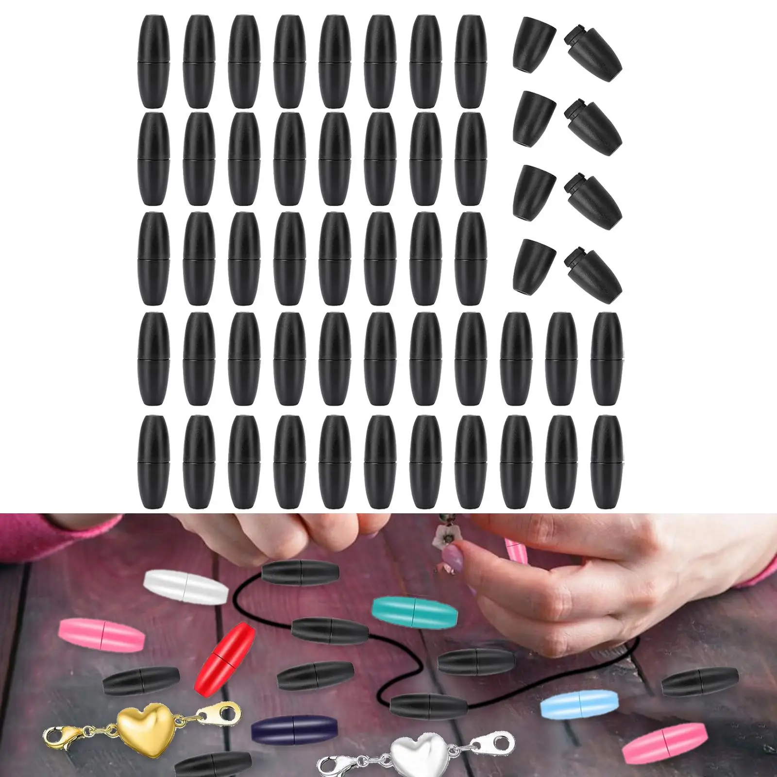 50 Pieces Bead Barrel Connectors Black Removable Breakaway Clasps Safety Breakaway Clasps for Jewelry Lanyard Necklace Bracelet