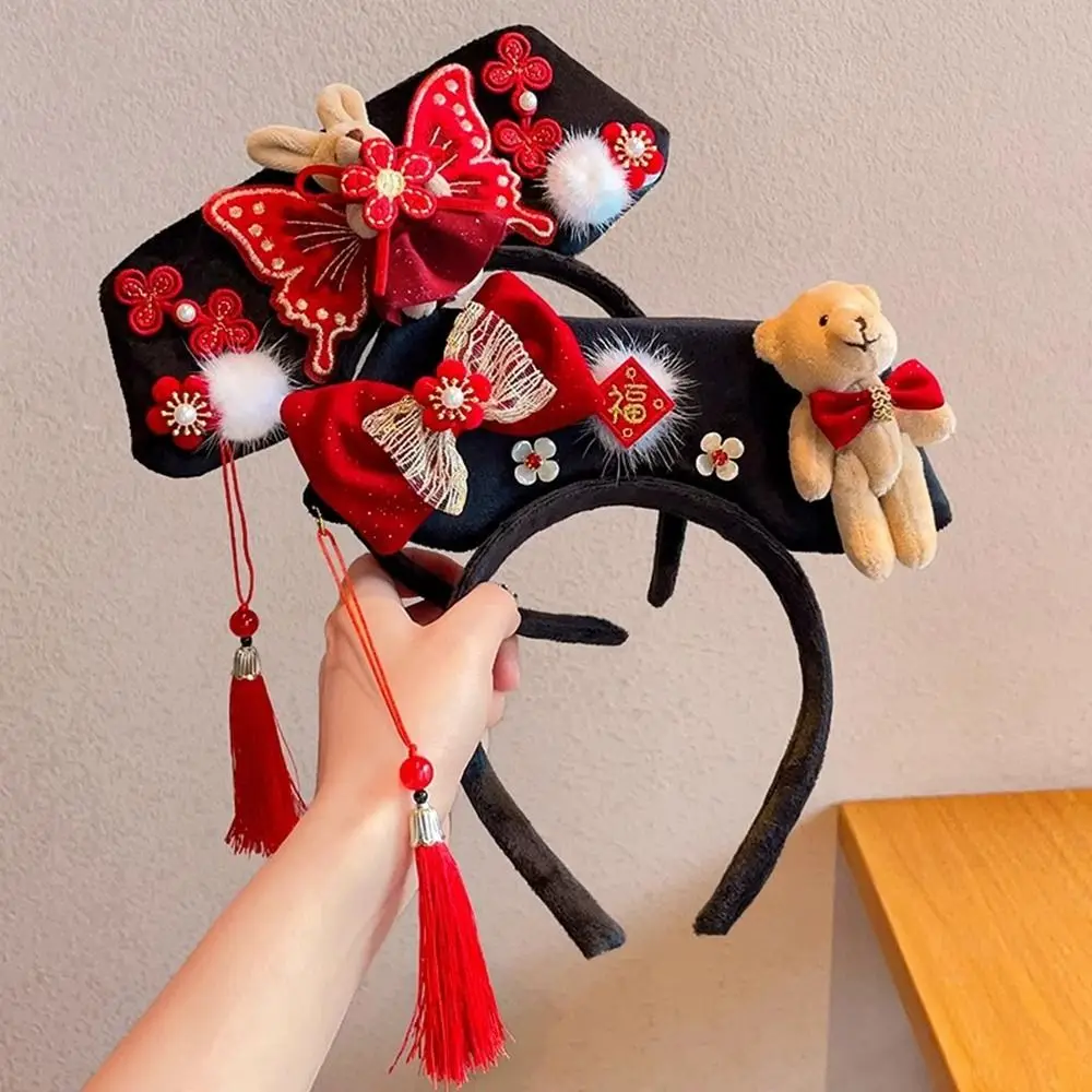 

Flower Chinese Style Headwear Snake Year Velvet Bow Ancient Style Gege Headband Lion Dance Royal Court Headdress Hanfu Headwear