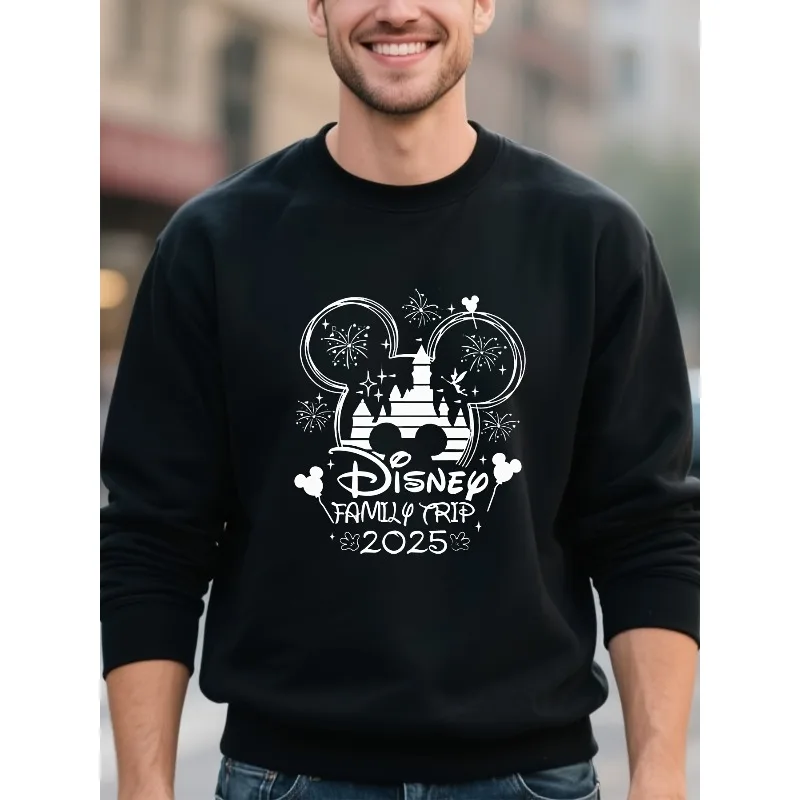 

Disney Male Mickey and Minnie Castle 2025 Family Travel Pattern T-Shirt - Pure Cotton Round-neck T-Shirt