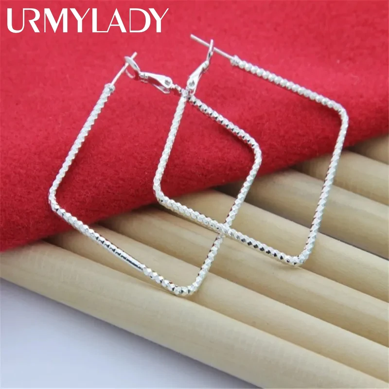 

URMYLADY 925 sterling silver earrings For women Square big lady exquisite luxury hook Charms wedding fashion classic jewelry