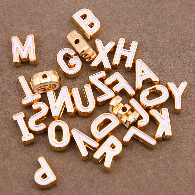10pcs White Color Enamel Charm A-Z Letter Beads Alphabet Initial Letter loose Spacer Bead For DIY Making Bracelet Jewelry 10MM