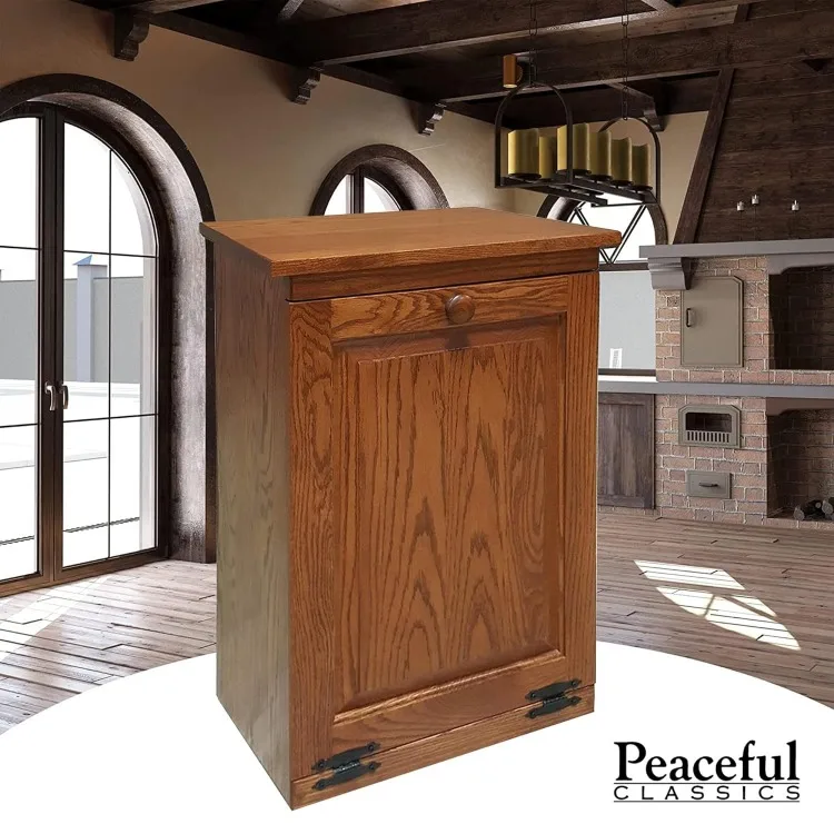 Tilt Out Trash Cabinet- Amish Handcrafted Wooden Pull Out Cabinet, Decorative Trash Bin Cabinet for Kitchen, Bedroom