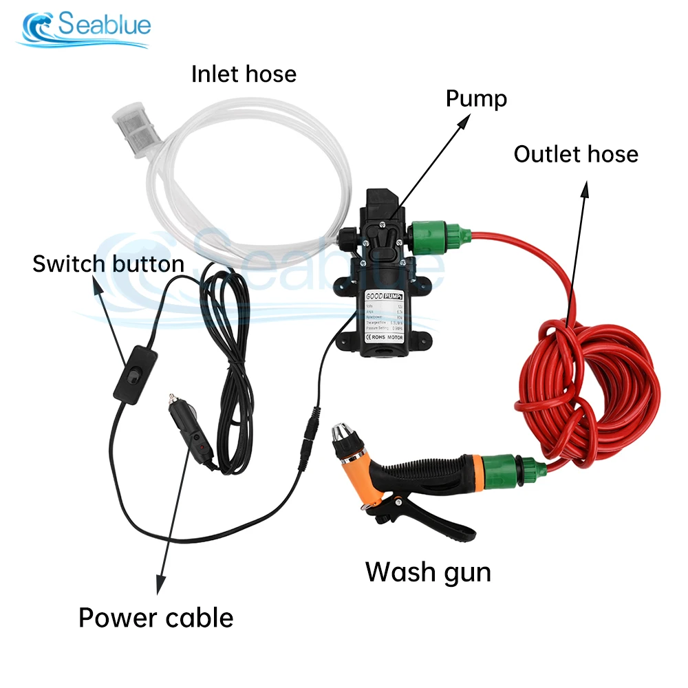 80W Portable 12V Car High Pressure Cleaning Pump Kit 6.5L/min Electric Cleaning Pump Car Garden Pet Cleaning