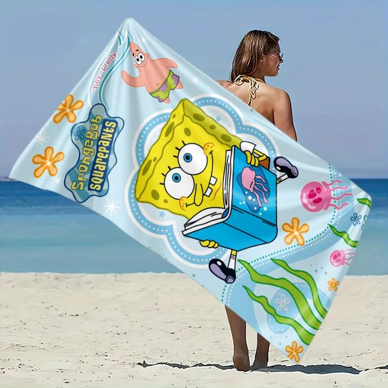 SpongeBob Beach Towel SpongeBob SquarePants Reading Beach Towel Polyester Microfiber Soft Absorbent Ocean Theme Design With view 3