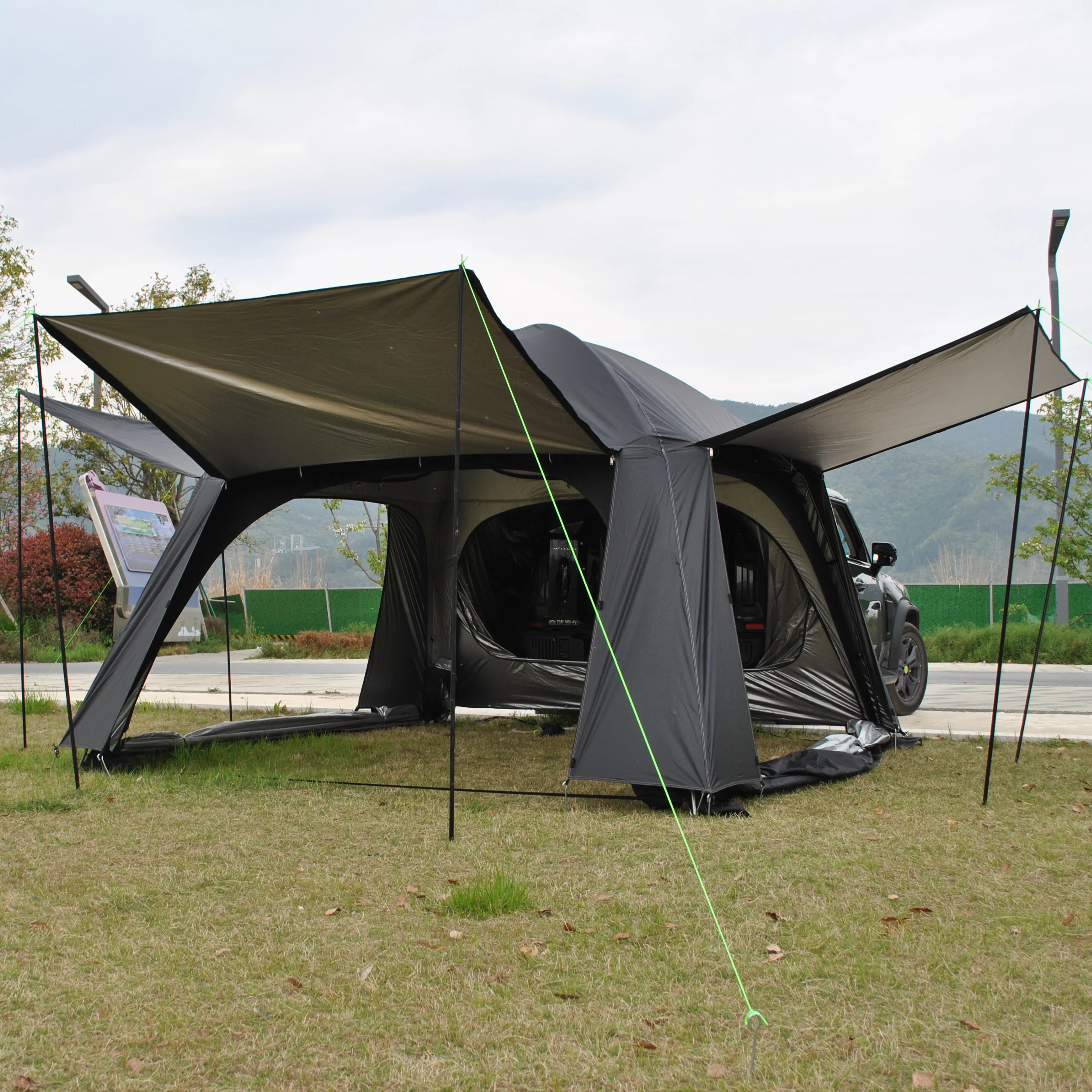 Trinity Tiple Layer Rainfly SUV Tent,Car Tent,Car Tailgate Tent,4 Person Camper Tent for SUV, Car Rear Stove Tent with 3 Canpoy