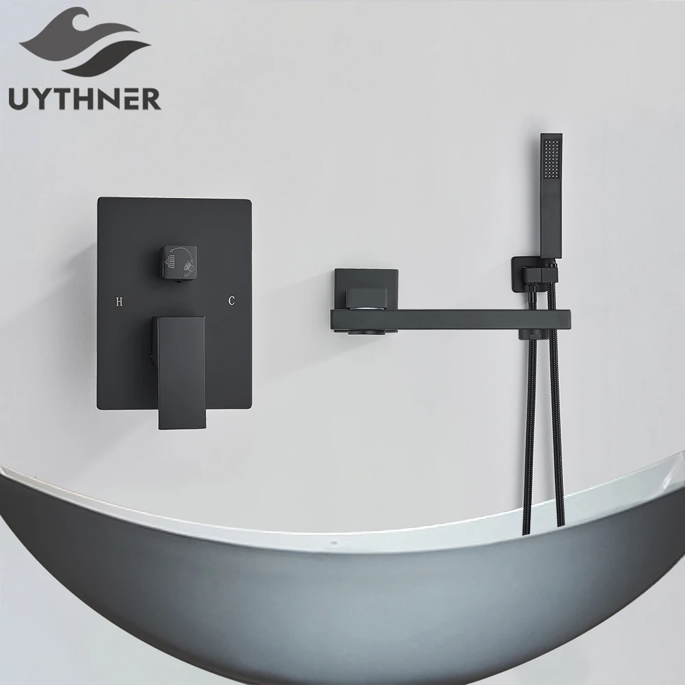 

Matte Black Bathtub Faucet Wall Mount Tub Mixer Tap Rotating Spout Handshower head Bathtub Mixer Shower Set Mixer Tap