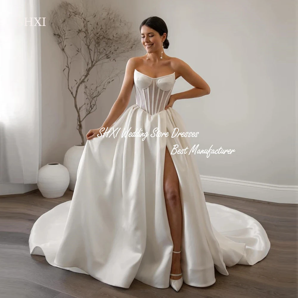 

SHXI Sexy White Wedding Dress Hallucination Bone Corset Bohemian Bridal Dress Retro Backless High Slit Dress Custom 2025