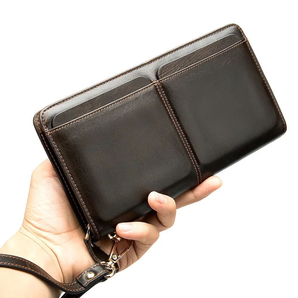 2024 New Vintage Business Men's Wallets Men Genuine Leather Long Organizer Wallet Boy Brand Luxury Card Holder Purse