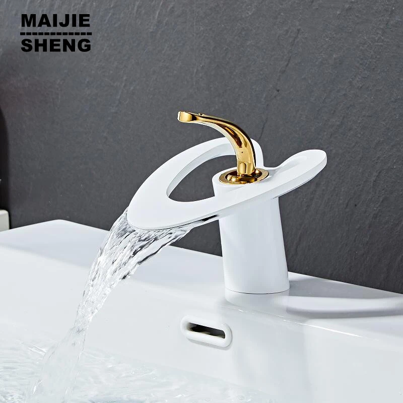 

Love Bathroom Basin Faucet Black Bathroom Faucet Brass Creative Sink Mixer Tap Hot & Cold Waterfall Golden/White Basin Faucet