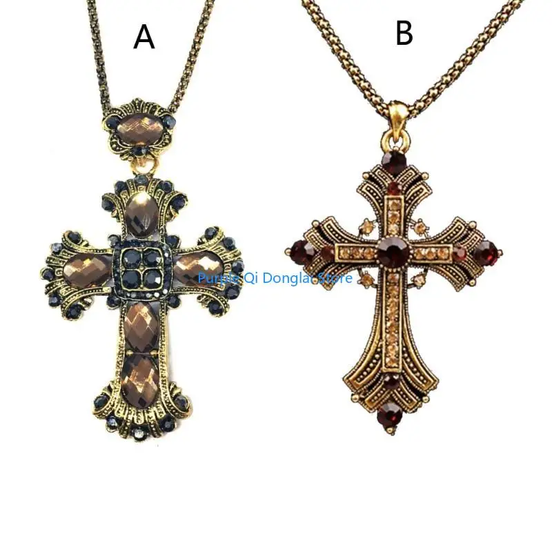 L21E Large Detailed Drill Pendant Necklace Silver Color Tone Gothic Punk Jewellery Fashion Charm Statement Women Gift