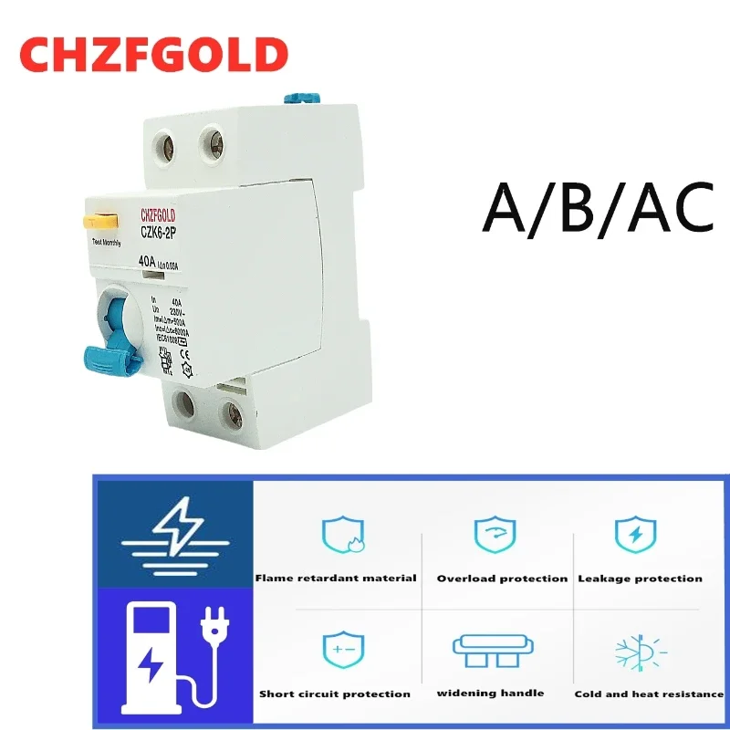 

CHZFGOLD4P RCCB 10KA 1P+N 100A 30mA Type B Residual Current Circuit Breaker 1 amp solar panel power surge protector