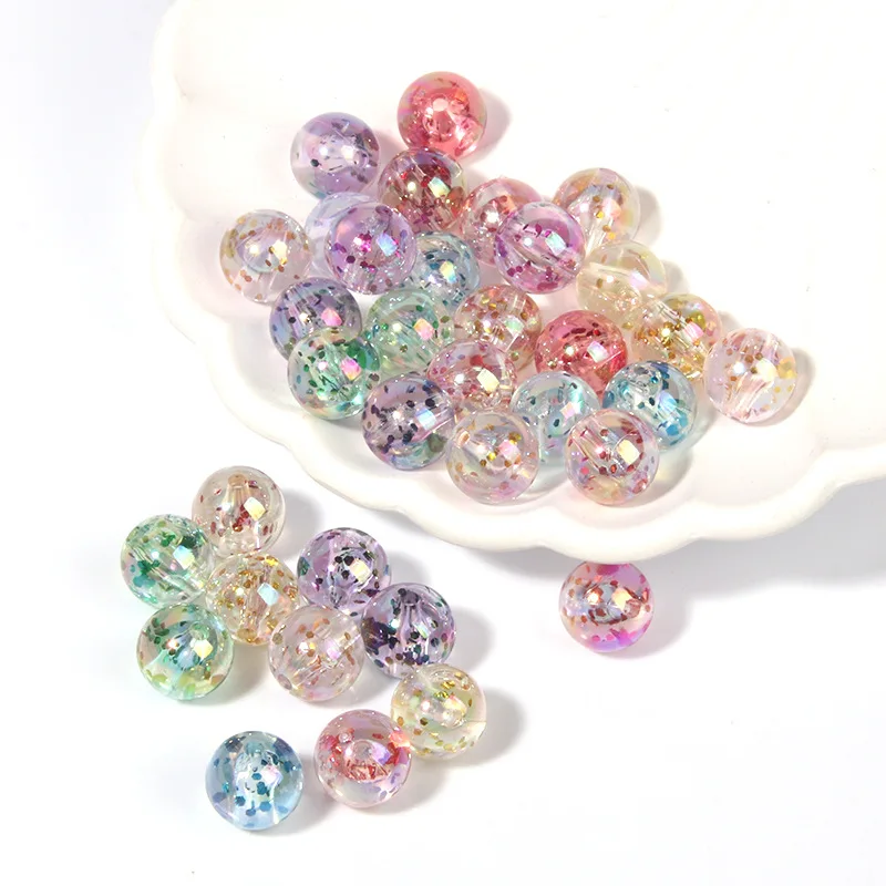 New 10MM 50pcs/bag Handmade Bead DIY Material Jewelry Accessories Sparkling Powder and Colorful Acrylic Beadsloose Bead Bracelet