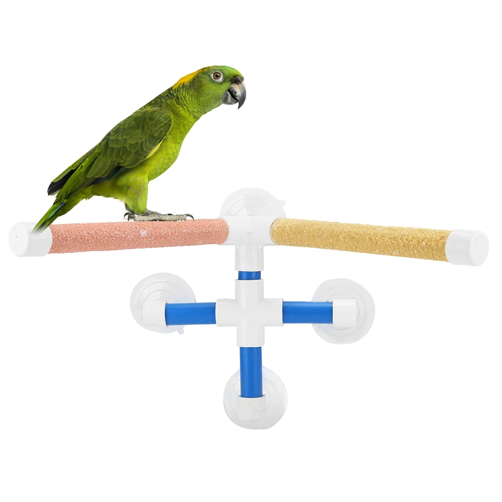 Parrots Shower Standing Pole Bathing Four Suction Cups Frosted Coating Bird Perch Toy