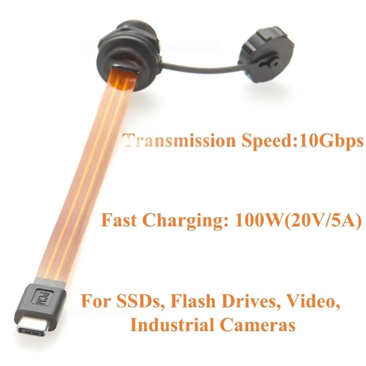 

USB 3.1 Type-C Male to Female Extension Cable 10Gbps Flush Panel Mount USB C FPC Ribbon Flat Cable100W for Data Transfer