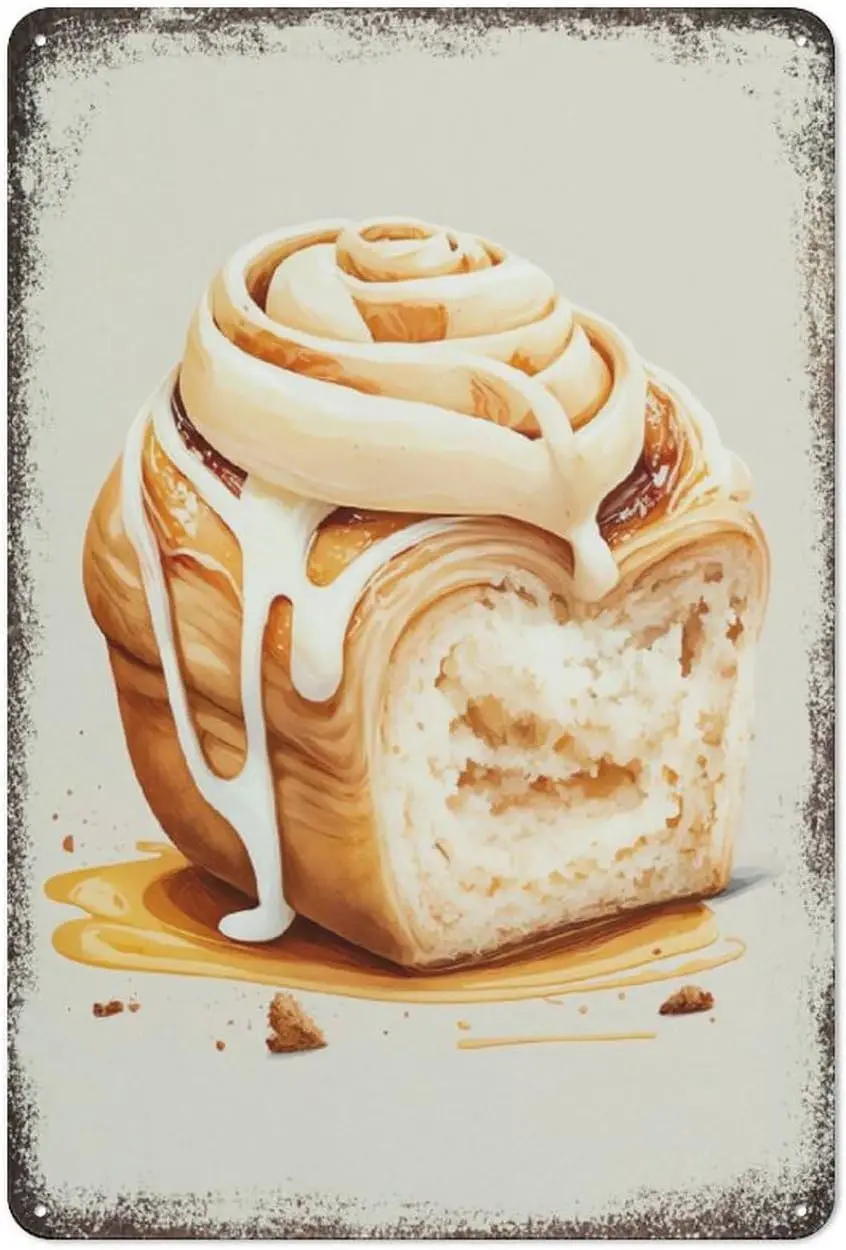 Zimtbrötchen-Poster, Wandkunst, Rolle, Dessert, Süßigkeiten, Café, Essen, Restaurant, kreative Blechschilder, lustige Metallschilder, Vintage-Dekoration
