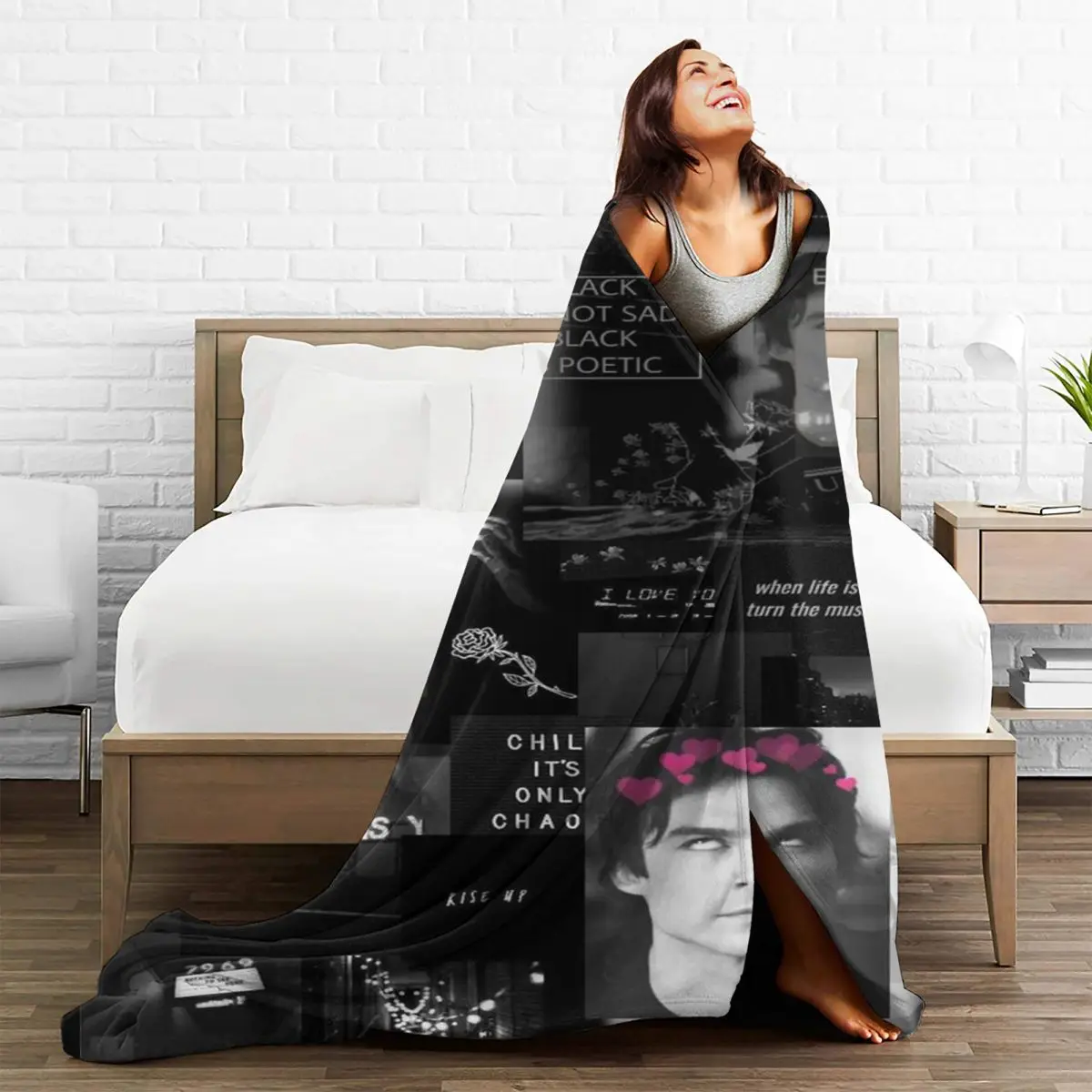 Damon Salvatore The Vampire Diaries Plaid Blankets Velvet Decoration Breathable Soft Throw Blankets for Sofa Bedroom Bedspread