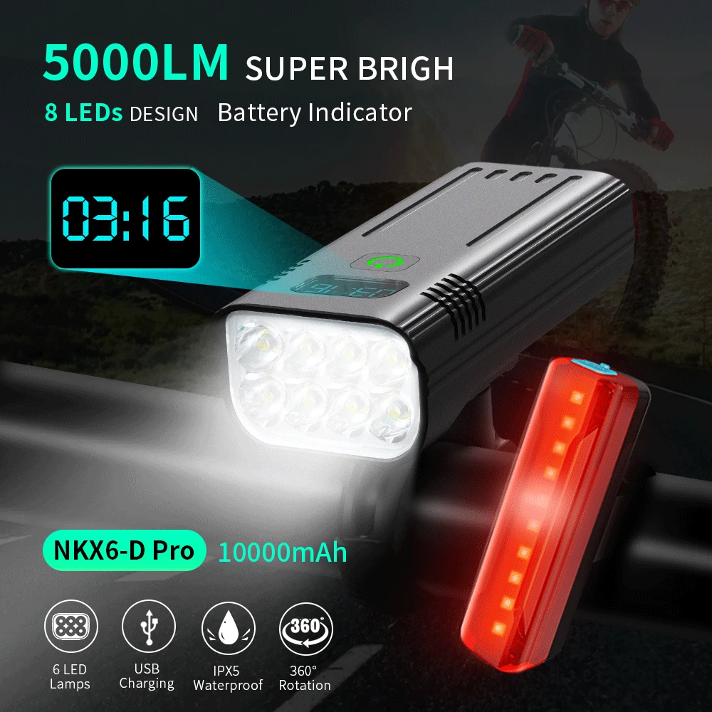 

Bicycle LED Light 1000mAh Front and Rear Bike Light USB Rechargeable with 18650 Battery Accessories MTB Ebike Scooter Motorcycle