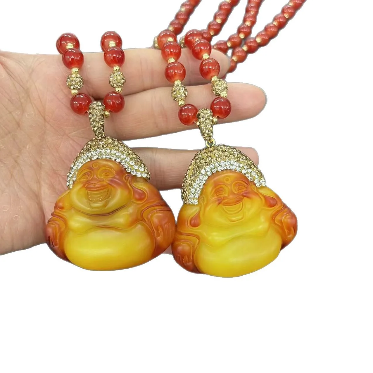 DIY accessories Second-generation beeswax Maitreya Laughing Buddha pendant, big-bellied Buddha pendant, necklace, national style view 5