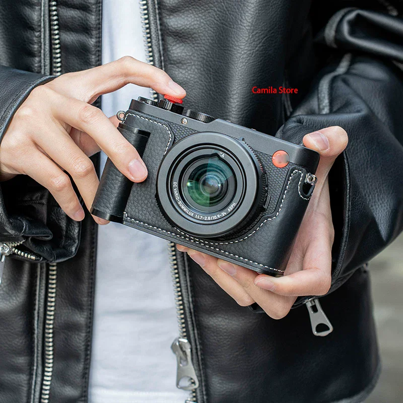 luxury Real Leather Camera Snake Pattern Bag Protect Case Cover Aluminum Alloy Base Grip For leica DLUX8 D-LUX8 Accessories