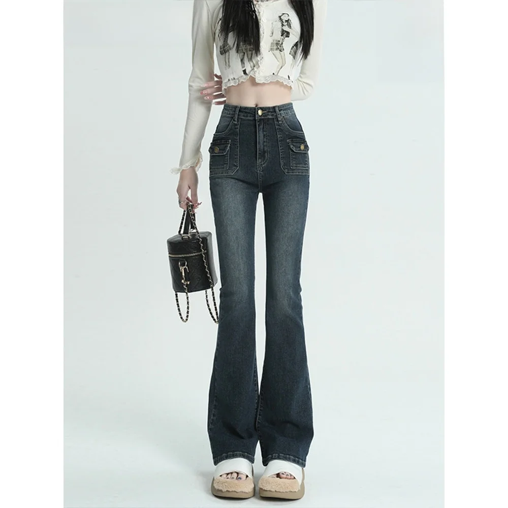 

Off Vintage High Waist Bell Bot Jeans Women's Spring Autumn New Design Sensation Slimming Elastic Cotton Denim