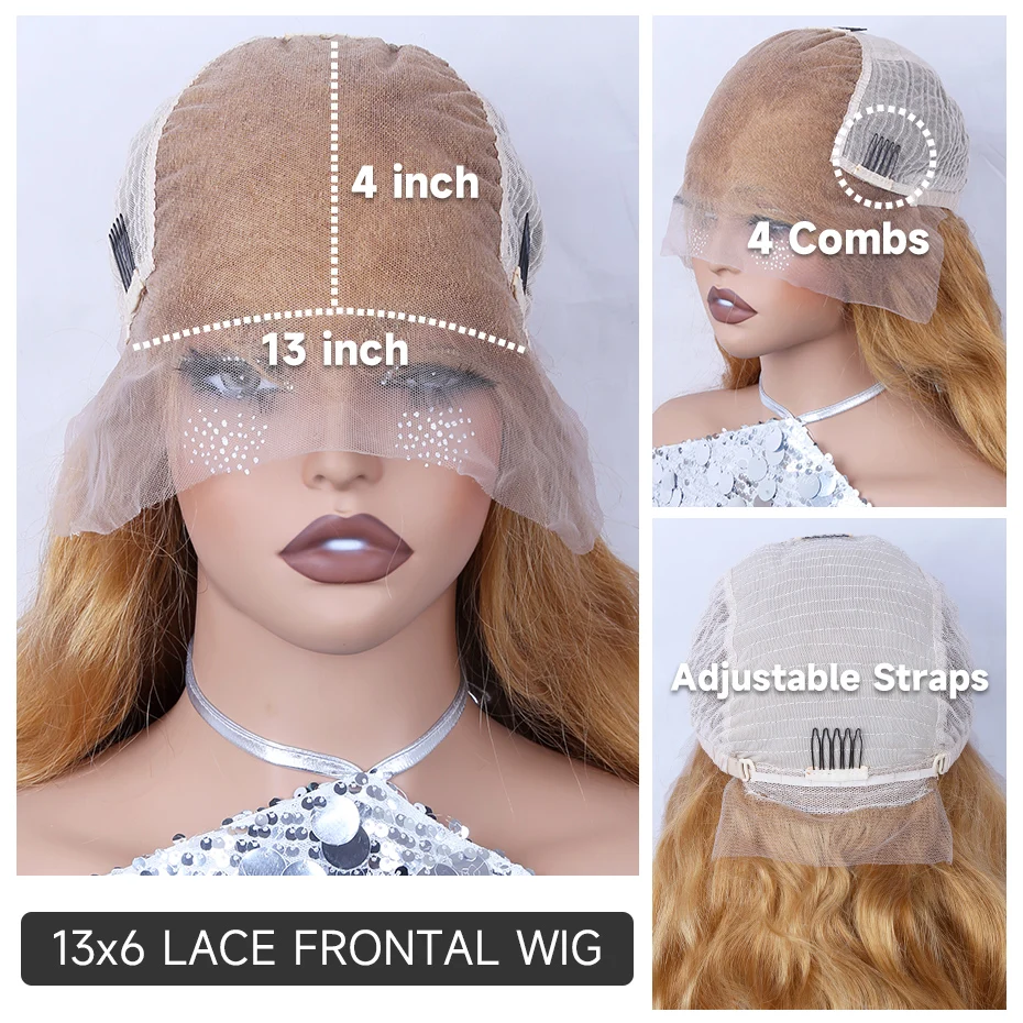 180% 210% Density 27# Colored Wig 13x6 Ash Blonde Lace Frontal Wig Human Hair Honey Blonde Body Wave Lace Frontal Wigs For Women image 6