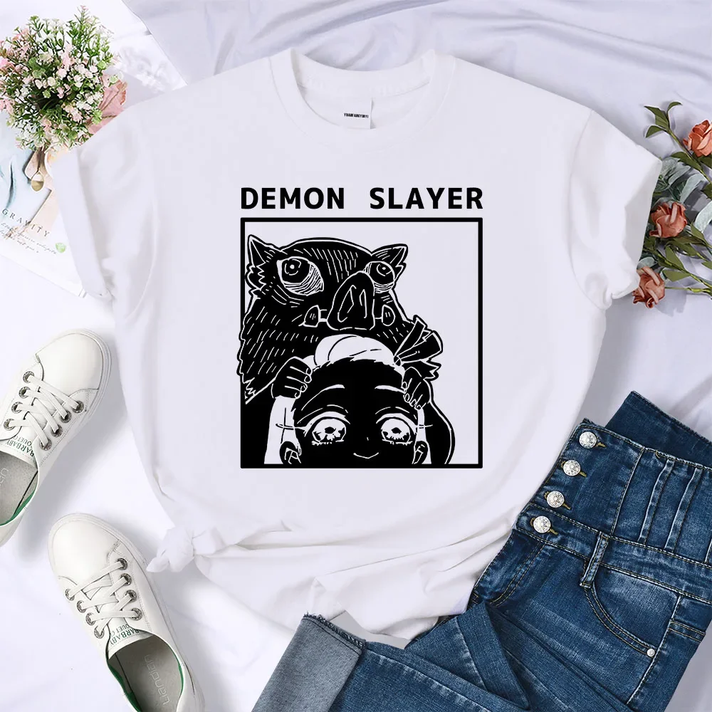 Demon Slayer Kamado Nezuko and Hashibira Inosuke T-Shirts Women Loose New Clothes Harajuku Street Tee Personality O-Neck T Shirt