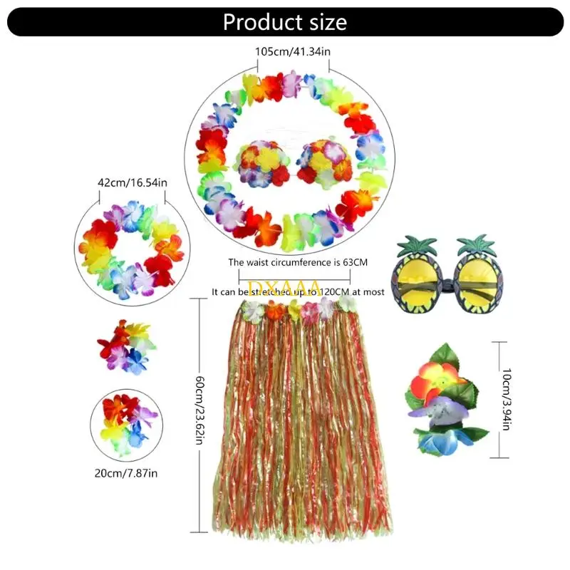Dxaa 8pcs jupe d'herbe hawaïenne Bracelet Bracelet Band Band Costume Costume Luaus Party Decorations Kids and Adults