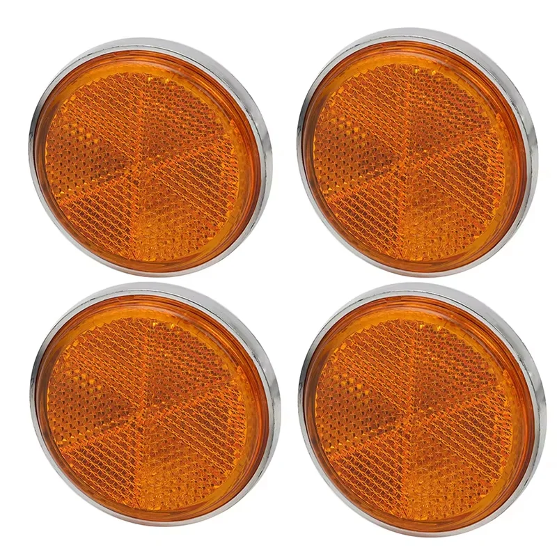 2/4Pcs Round Amber Front Fork Cover Reflector Motorcycle Parts For Honda CB350 CT 70 SL90 CB350 CB100 CB175 33741-315-000