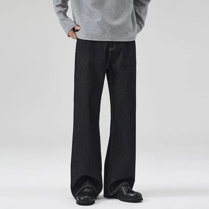 KSTUN Jeans neri solidi Pantaloni in denim a gamba larga da uomo Pantaloni larghi larghi alla moda casual Pantaloni da papà a figura intera Marchio di alta qualità