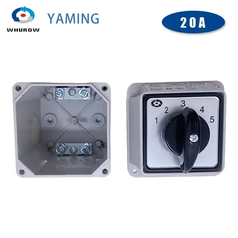 20A 5 Layers Rotary Cam Switch Power Control Switching With Waterproof Box Universal Transfer YMW26 LW26-20/5M