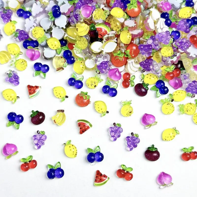 

3D Resin Kawaii Simulation Fruit Nail Charms Mini Blueberry Peach Pineapple Nail Art Decorations Manicure DIY Craft Accessories