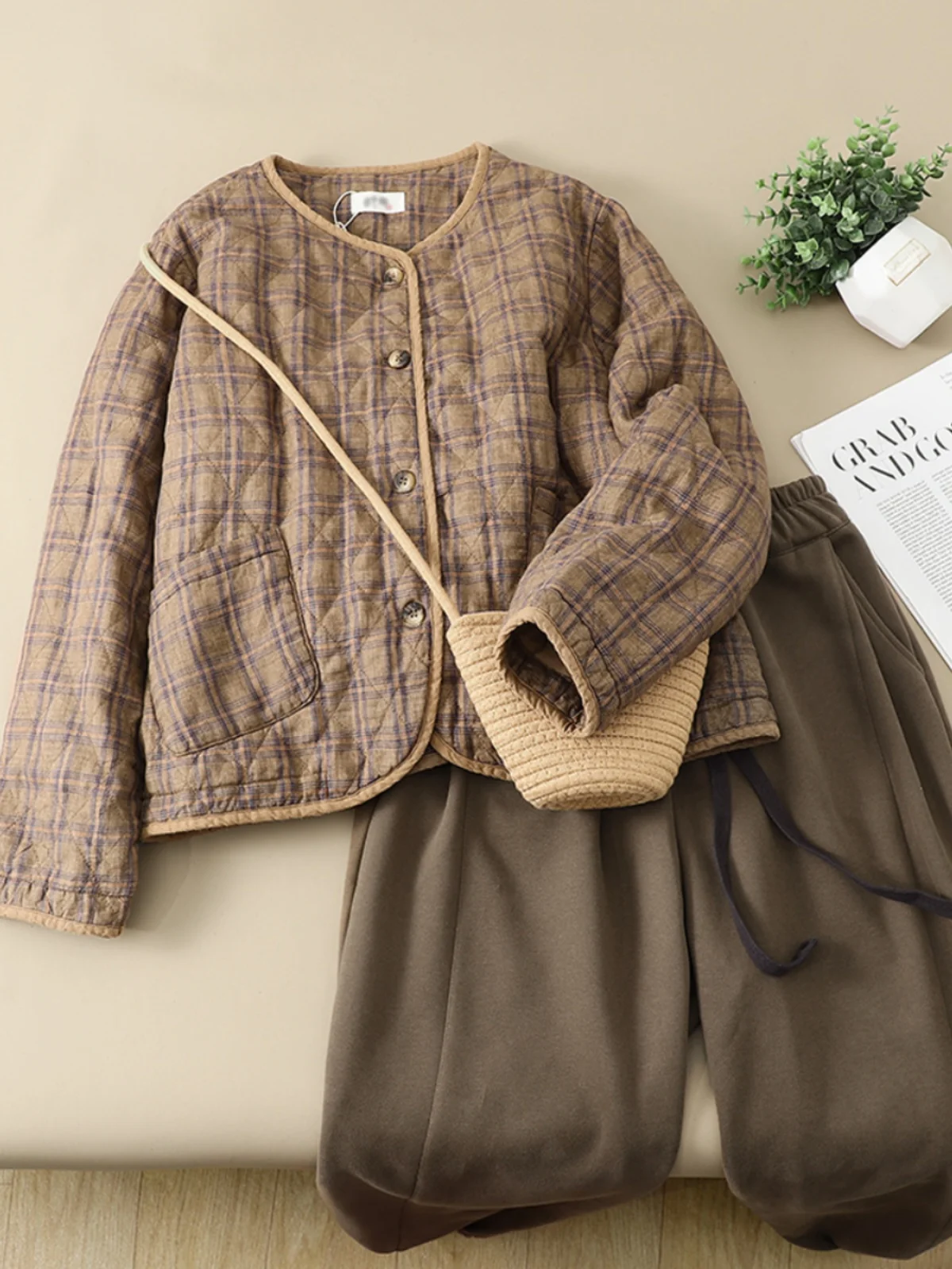 فضفاضة تناسب القطن الفانيلا البيسبول Jaet المرأة الخريف الشتاء الدفء Thiened الرجعية منقوشة القطن معطف ملابس خارجية