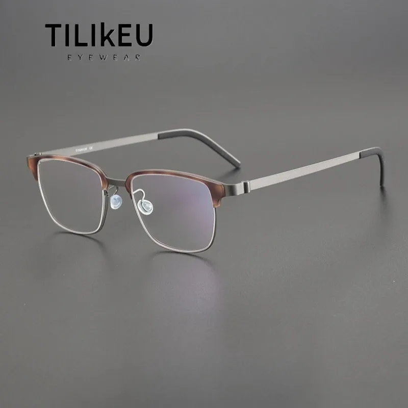 

High Quality Pure Titanium Screwless Eyeglasses Tortoiseshell Semi-Rimless Men's Glasses Frames Optical Prescription Frames