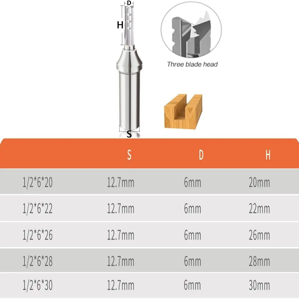 TCT Rechte Frees 1/2 Schacht CNC Tool Trimmen Steken Router Bit 6mm Carbide Frees voor MDF multiplex