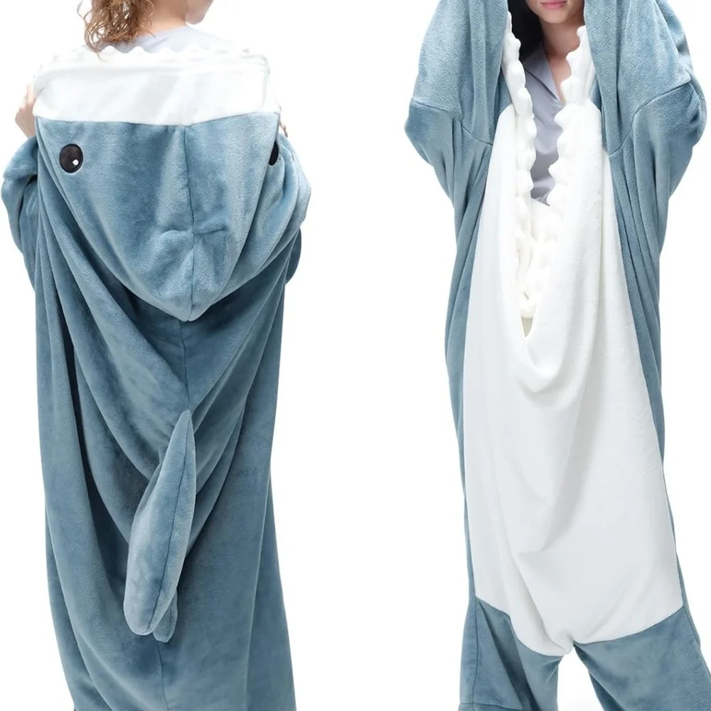 Cute Anime Cartoon Shark Jumpsuits Pajamas For Adults Couples Funny Onesize Role-playing Costumes Wearable Funny Nightdress