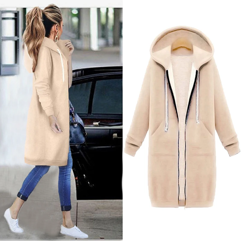 Long Hooded Jacket with Zipper for Women, Casual Loose Coat, Female Hoodies, Sweatshirt, Plus Size 5XL, Autumn and Winter