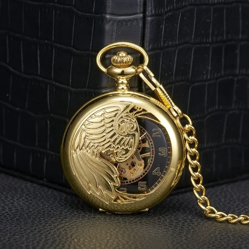 Hollow mechanical flip pocket watch creative eagle wings retro necklace table lovers pendant Shi Ying watch