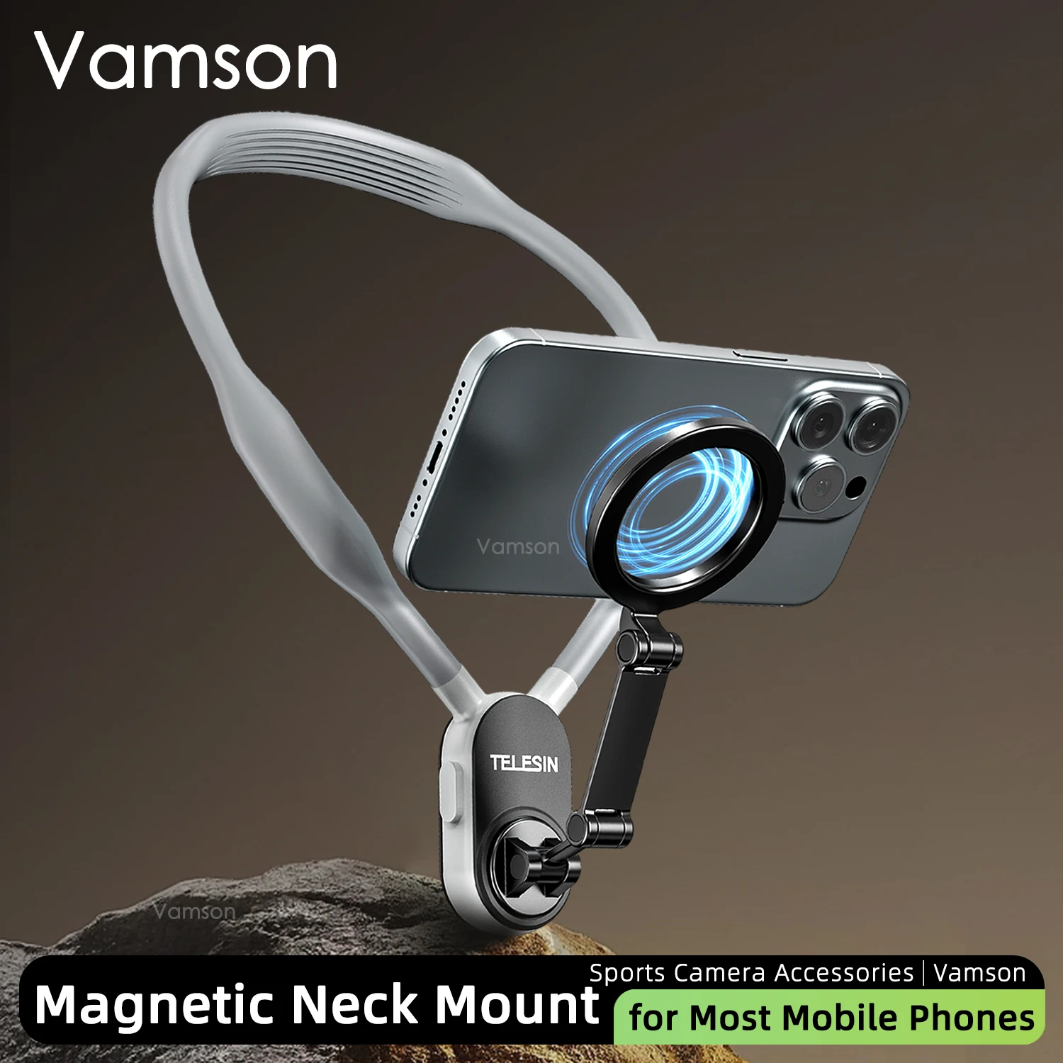 Vamson سيليكون المغناطيسي الرقبة عقد جبل للهاتف المحمول آيفون 15 هواوي سامسونج المضادة للاهتزاز الحبل حزام قوس الملحقات