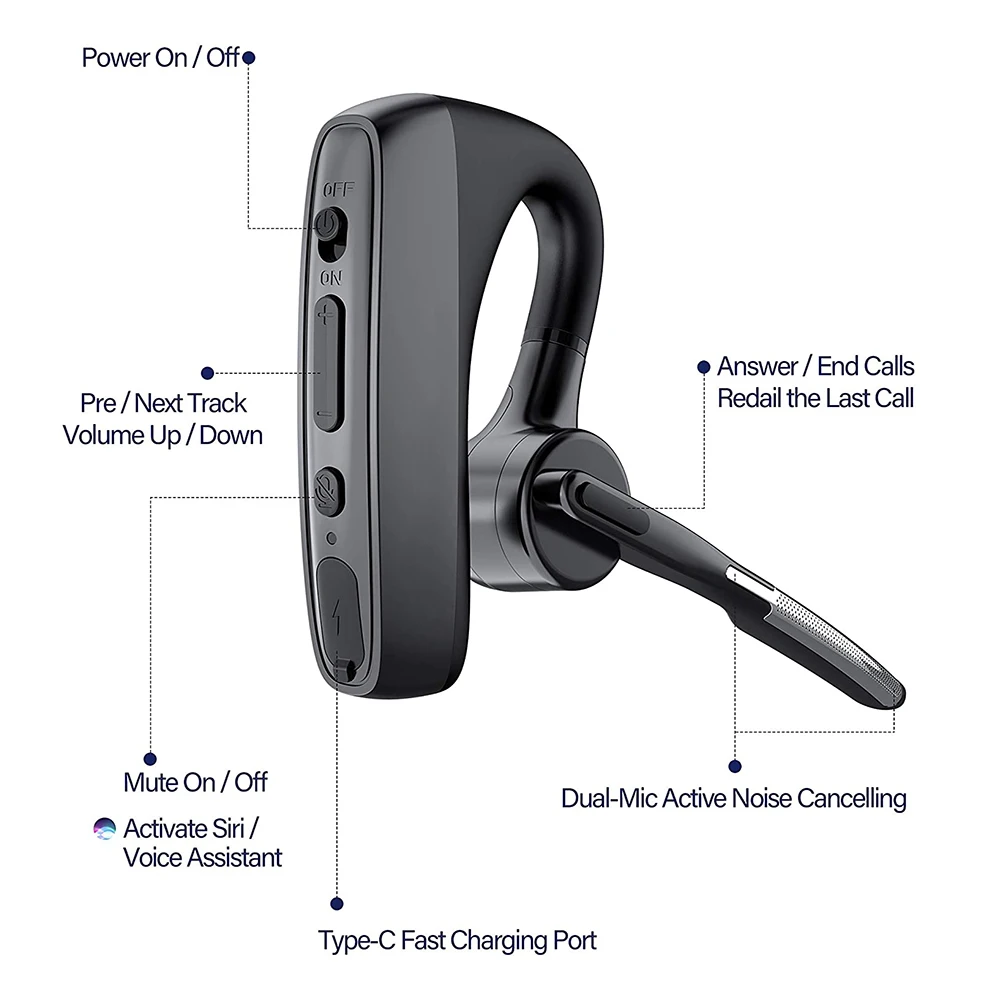 2023 Newest K18 Bluetooth Headset Handsfree Headphones CVC8.0 Dual Mic Noise Cancelling Wireless Earphones For All Smart Phones