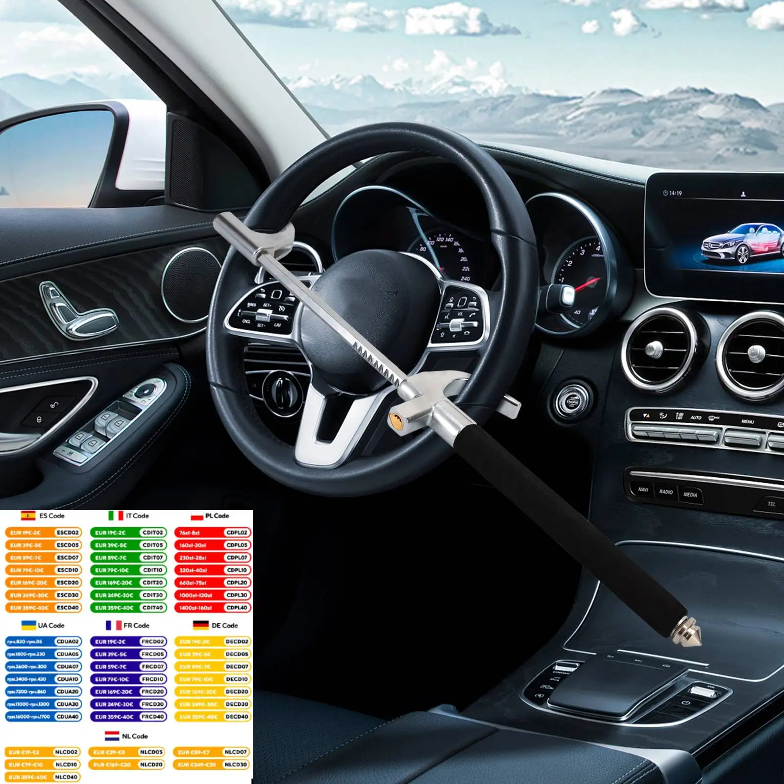 Blocco volante per auto universale a forma di U Blocco antifurto per volante per auto con 3 chiavi