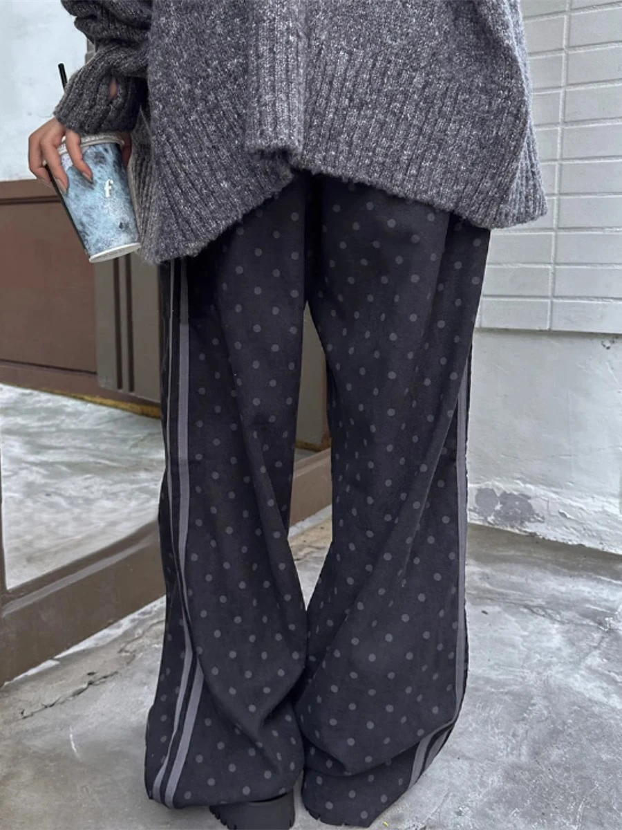 

Милые ретро-брюки с высокой талией, облегающие, в горошек, из вельвета, прямого кроя, повседневные, универсальные, в корейском стиле, широкие, летние, модные