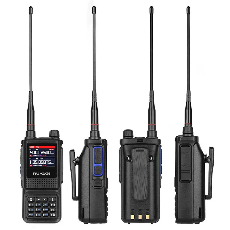 Ruyage-UV1D-estación de Radio bidireccional para aficionados, Walkie Talkie de 256 canales de banda aérea, escáner de policía a Color con pantalla LCD NOAA, 5W y 6 bandas