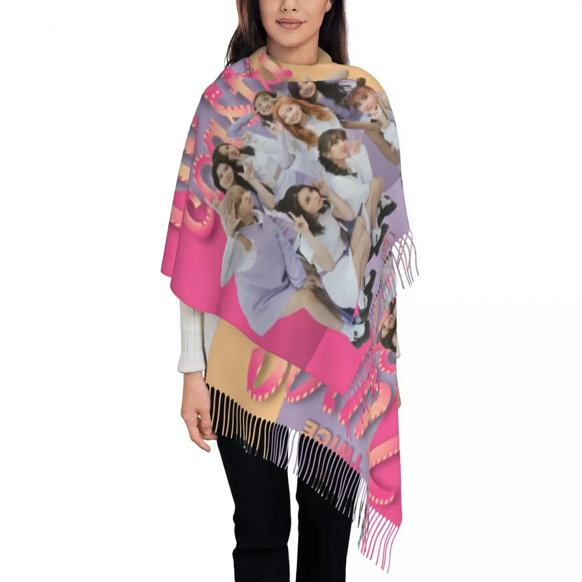 Personalized Printed Beauty Kpop Twices Scarf Women Men Winter Warm Scarves Lovely Shawl Wrap