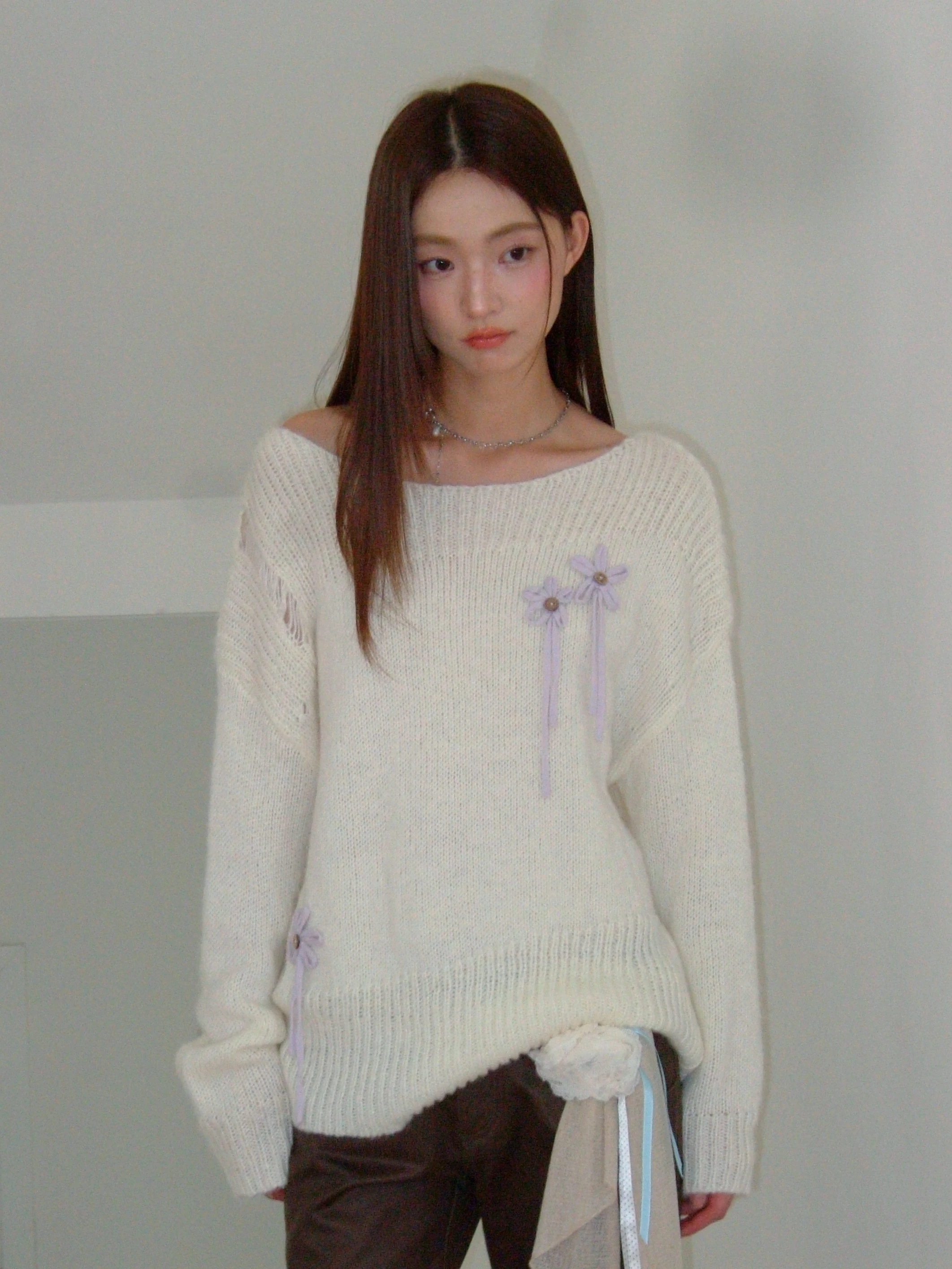 

Women's Autumn Winter Knot Hole Knitwear One oulder Pure Desire Tee Dimensional Sweater Commute Sle Loose Fit