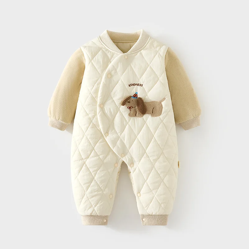 Baby Jumpsuit 120G Cotton Padded Baby Quilted Go out in Autumn and Winter Romper Thin Cotton Thickened Split Romper for Children