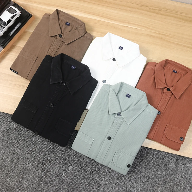 アメリカンカジュアル ウェアドコットン ロングスリーブ メンズシャツ 秋 ルーズ 多用途 ワークウェア クラシック ポイントカラー カジュアルシャツ