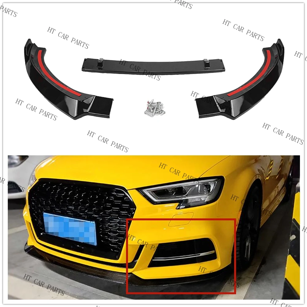 A3  S3 3 PCS Splitter ABS Front Shovel Bumper Lip Spoiler Diffuser For Audi A3 S-line Black Car Styling 2017-2019