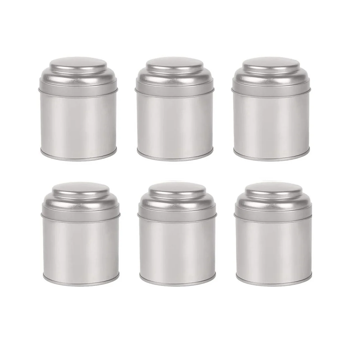 6Pcs Tea Tins Canister with Airtight Double Lids,Mini Tin Can Box and Small Round Kitchen Canisters for Tea (Silver)