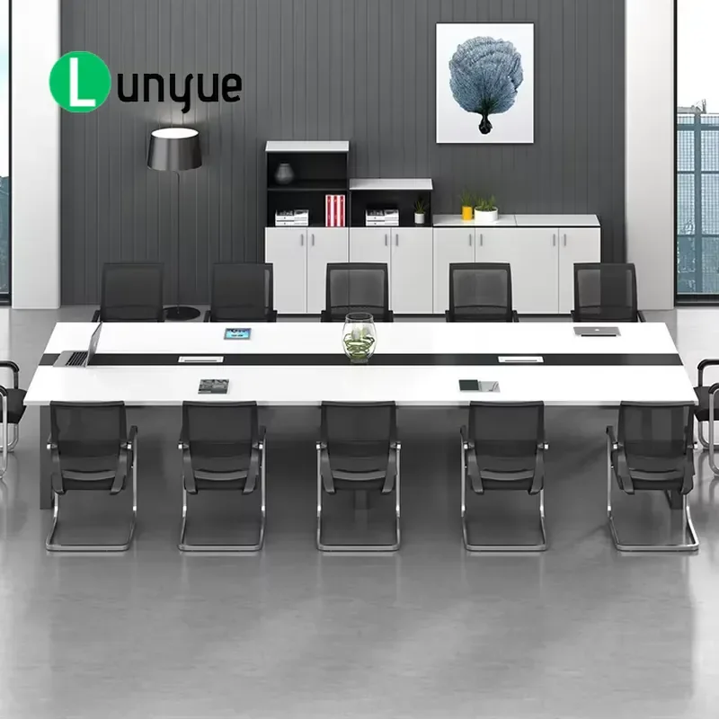 Modern Luxury Steel Wood Meeting Table Chair Set High End Office Furniture for School Hotel Conference Reception Desk