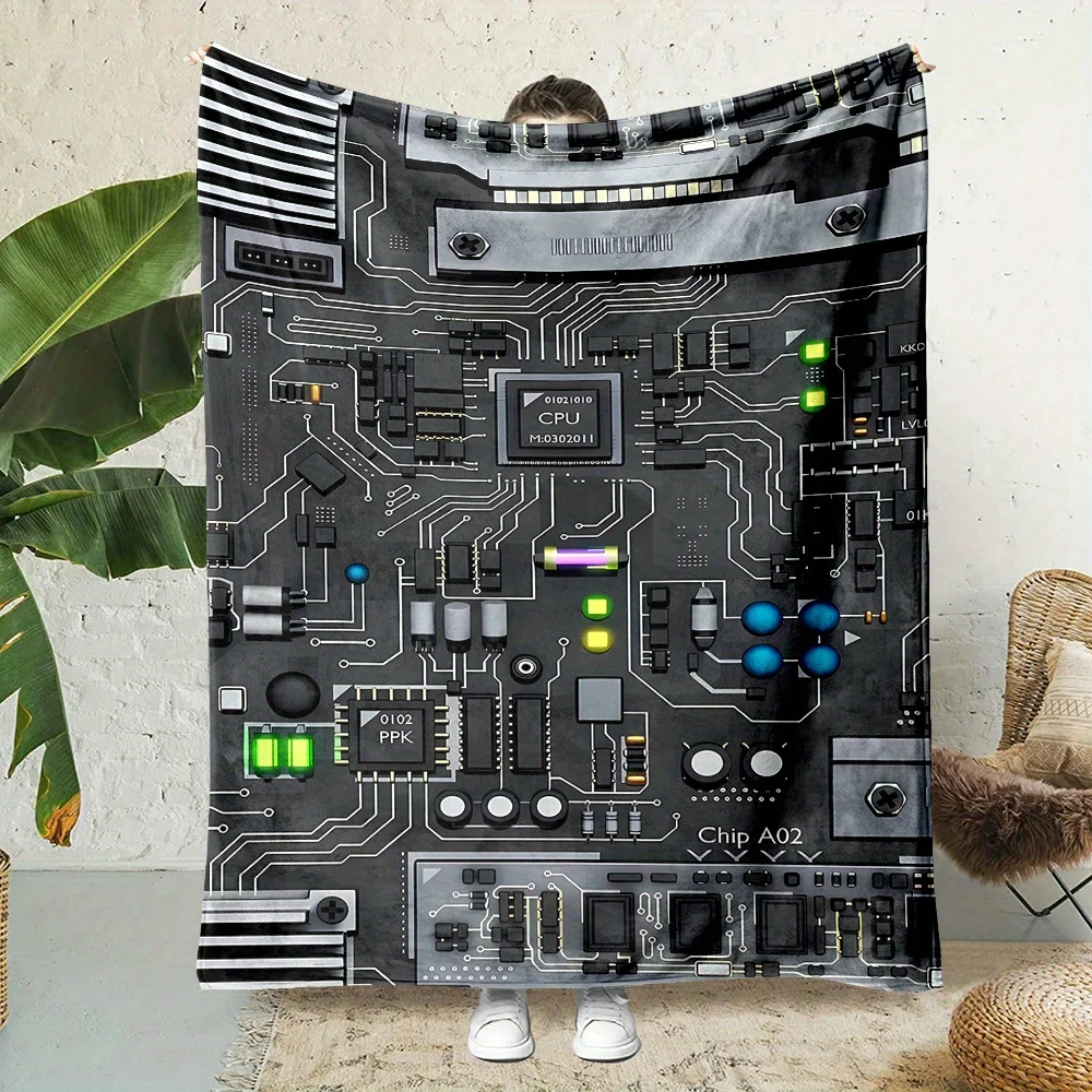 Mechanical Motherboard Blanket Reversible Flannel Throw for Tech Enthusiasts AllSeason Comfort Geek Chic Gift